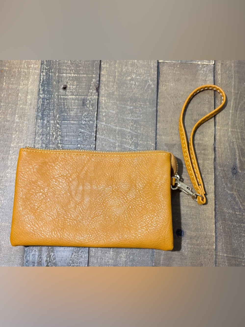 Mustard yellow vegan leather wristlet/wallet